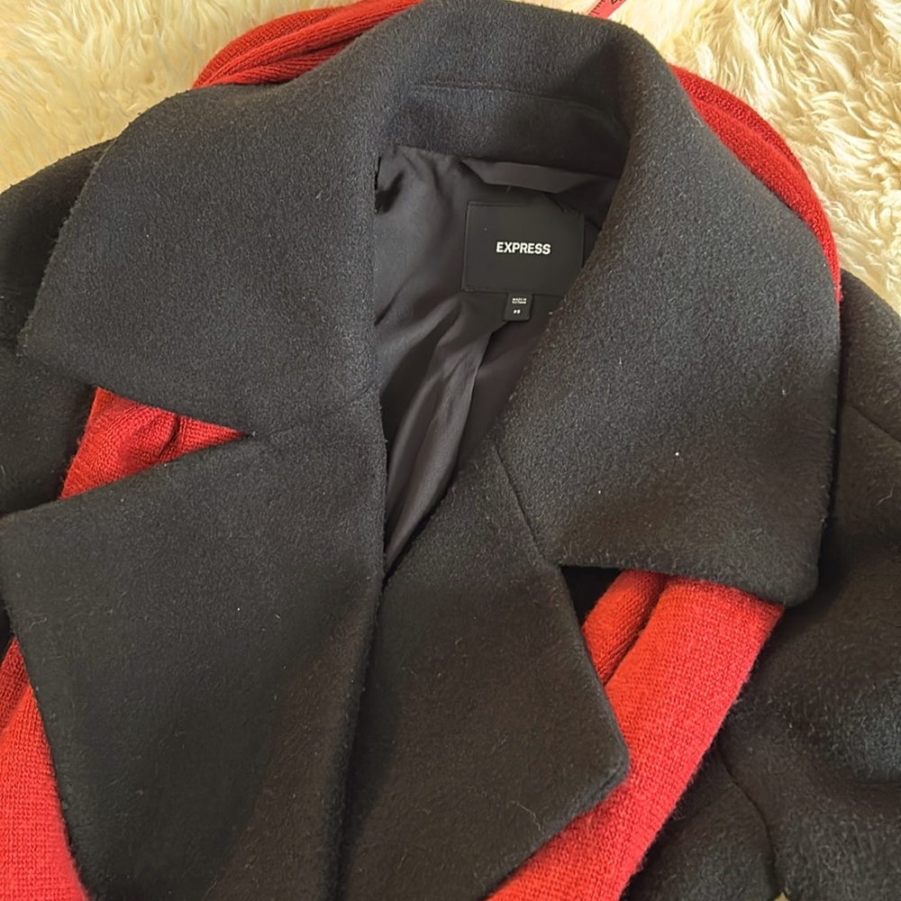 Express women’s double breasted long wool coat